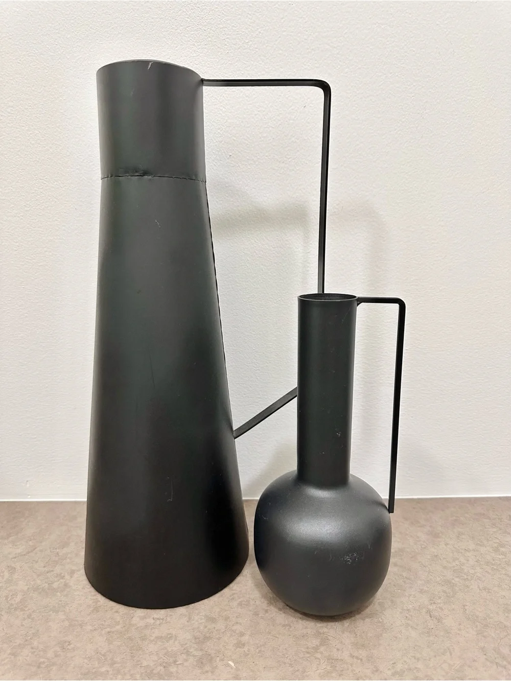 Black Matte Decorative Vases & Pitcher Set of 3 Powder Coated Iron Metal 9 - 16”